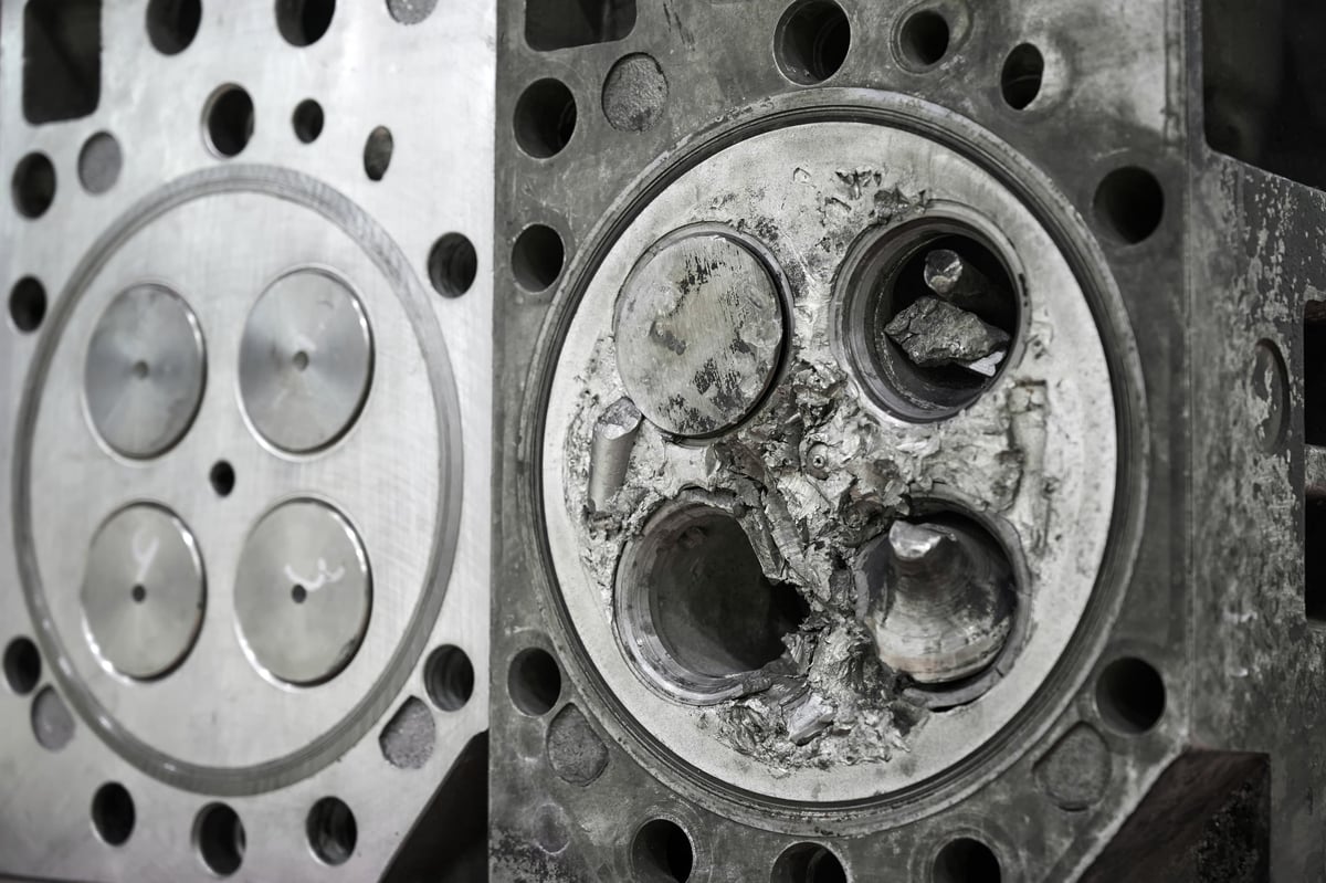 Cylinder head and rebuilt valves close-up